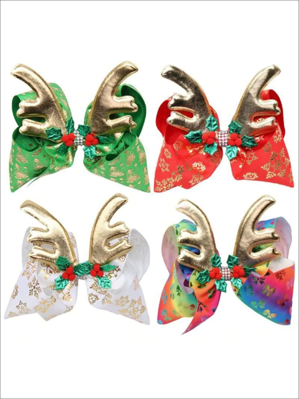 Girls Bow and Reindeer Antler Hair Clip