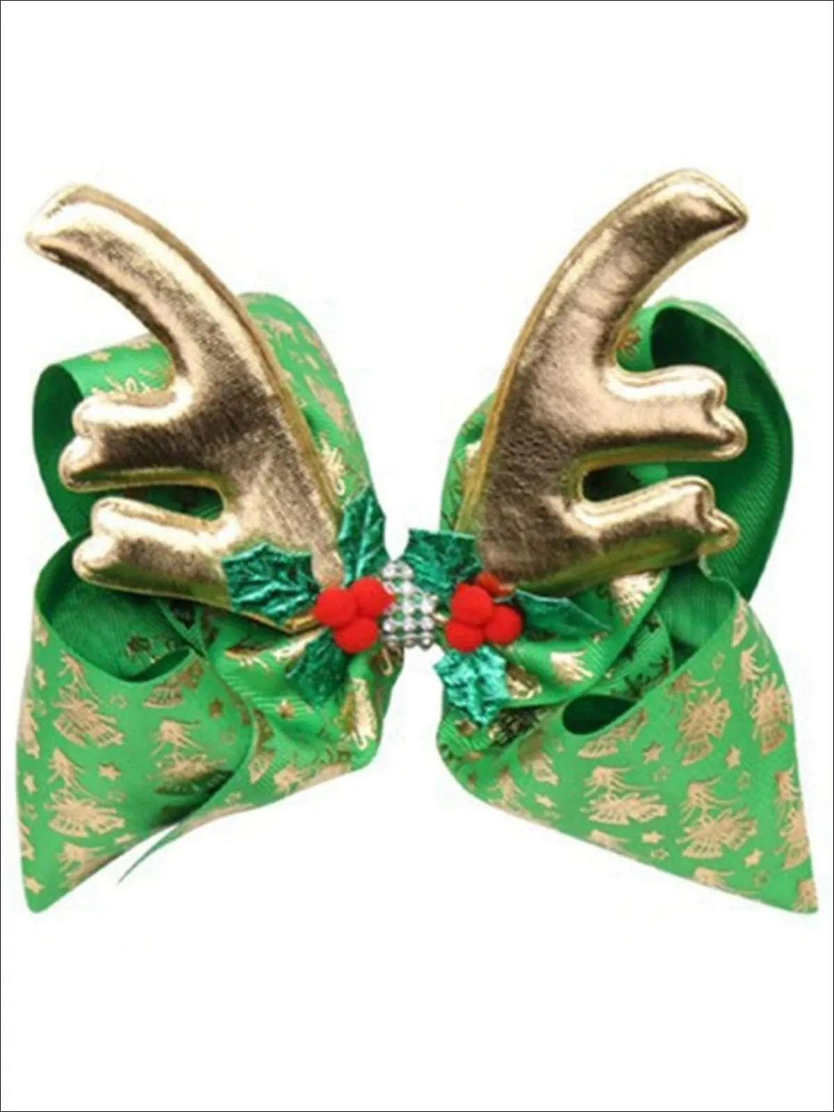 Girls Bow and Reindeer Antler Hair Clip