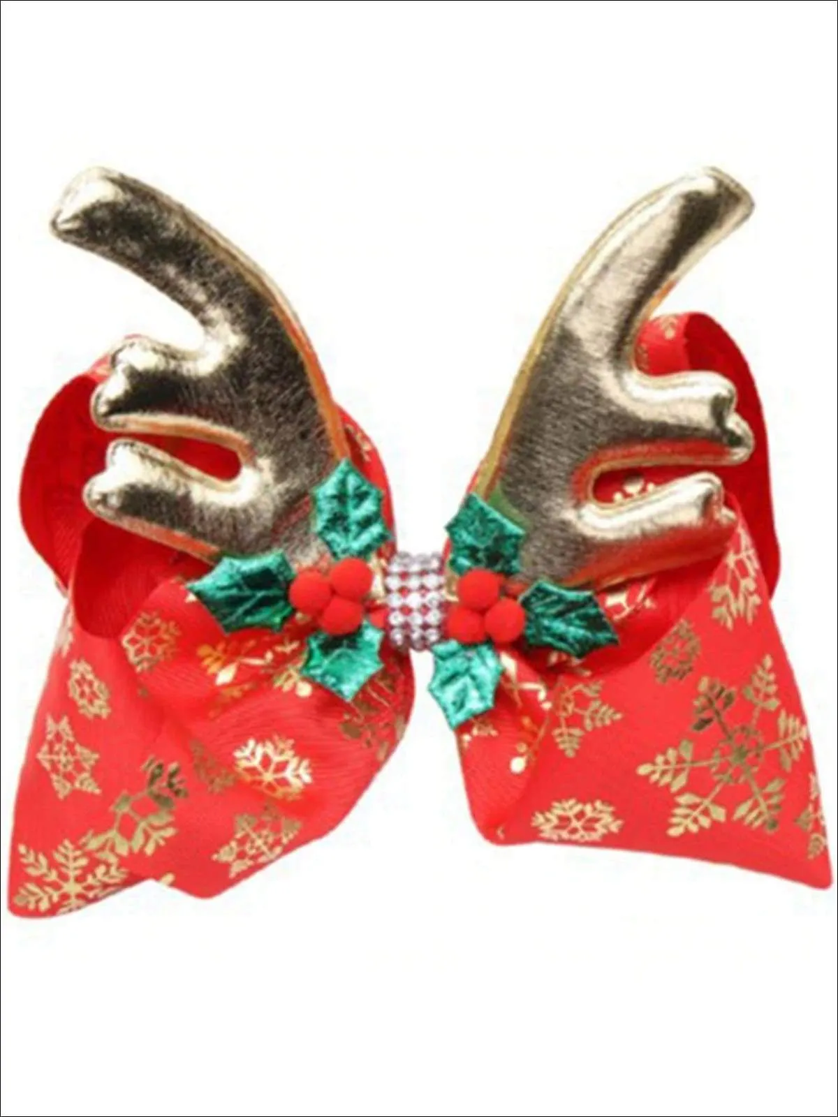 Girls Bow and Reindeer Antler Hair Clip