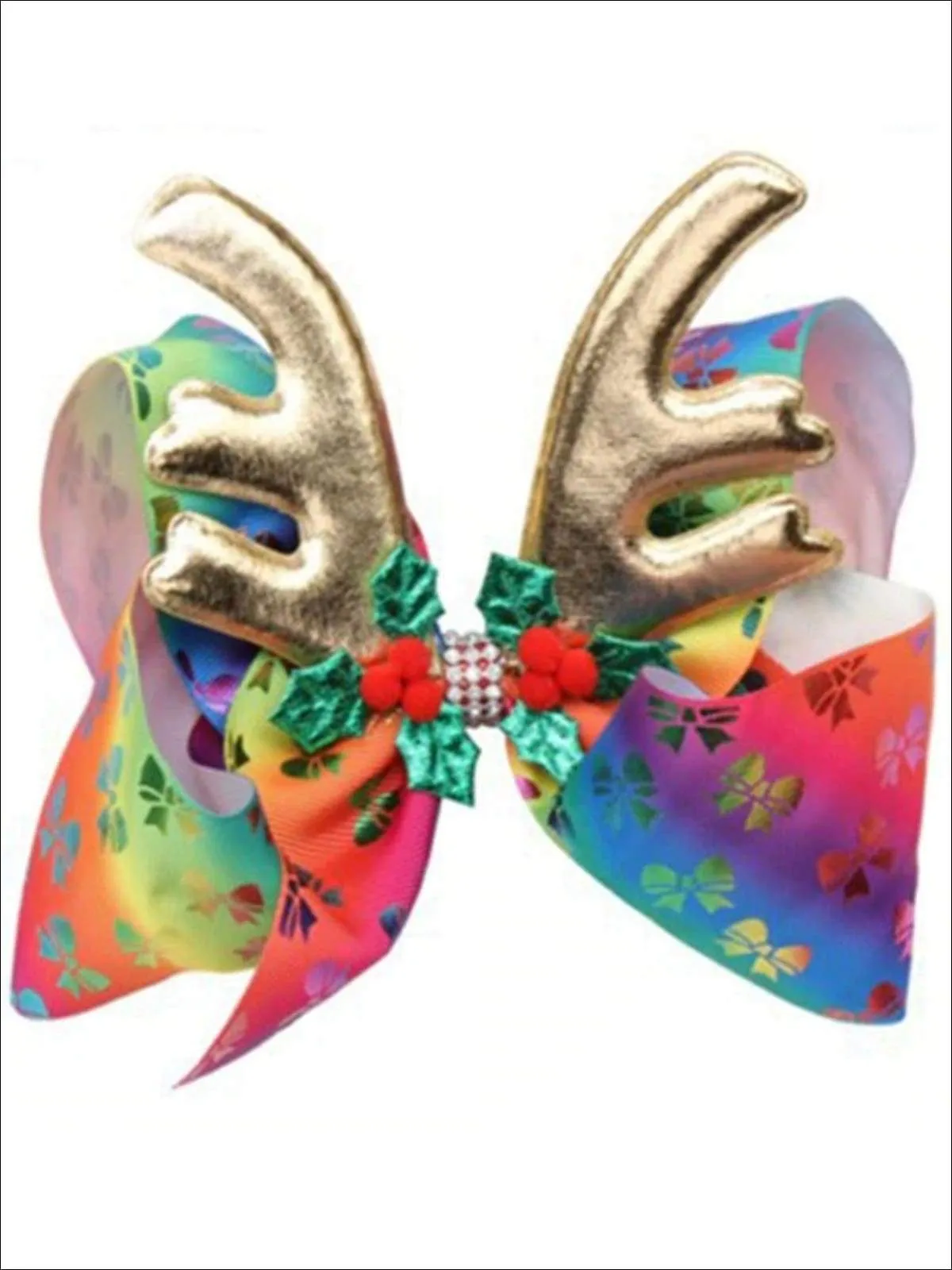 Girls Bow and Reindeer Antler Hair Clip