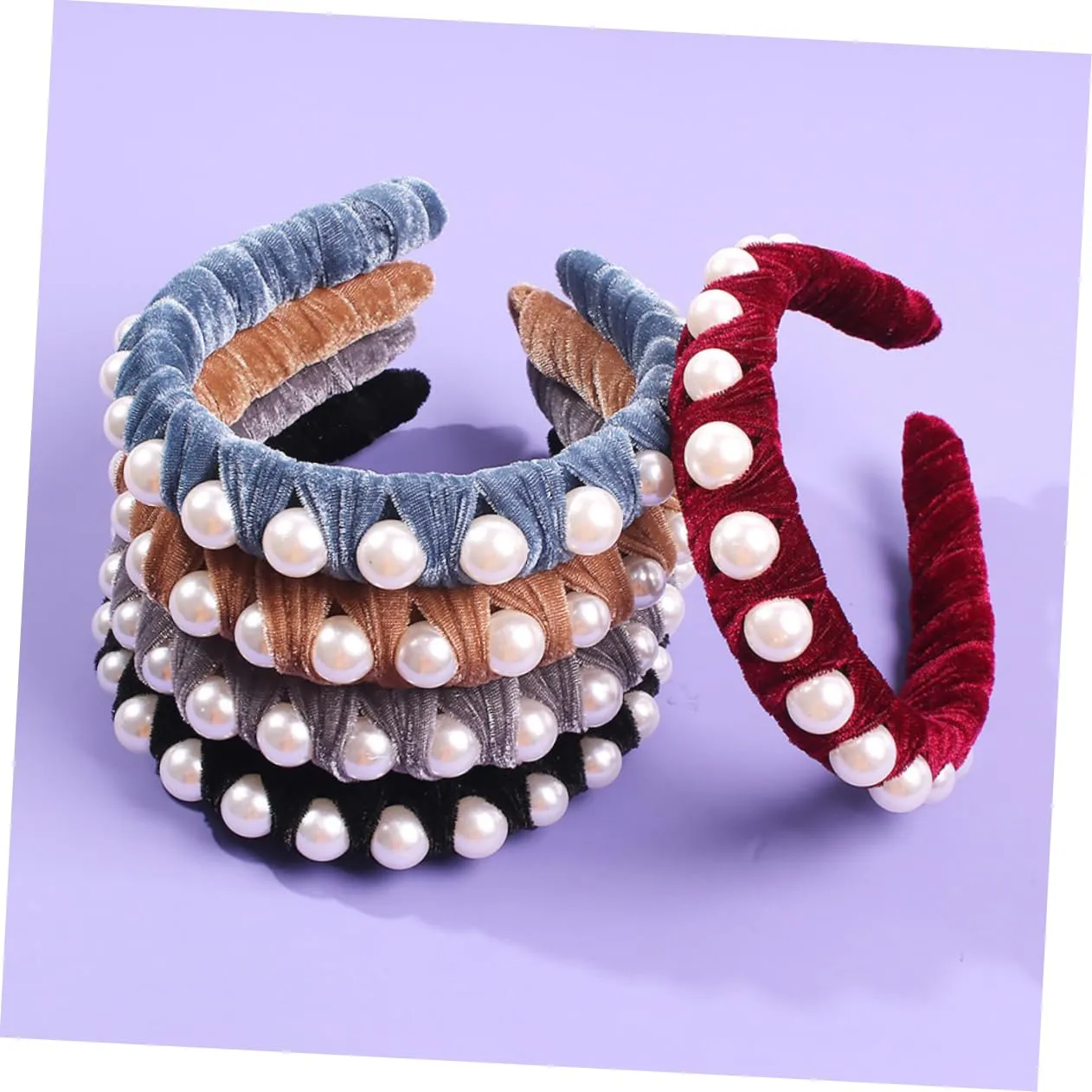 Girls Hair Accessories Gold Velvet Headdress Pearls Boho Style Hair Band