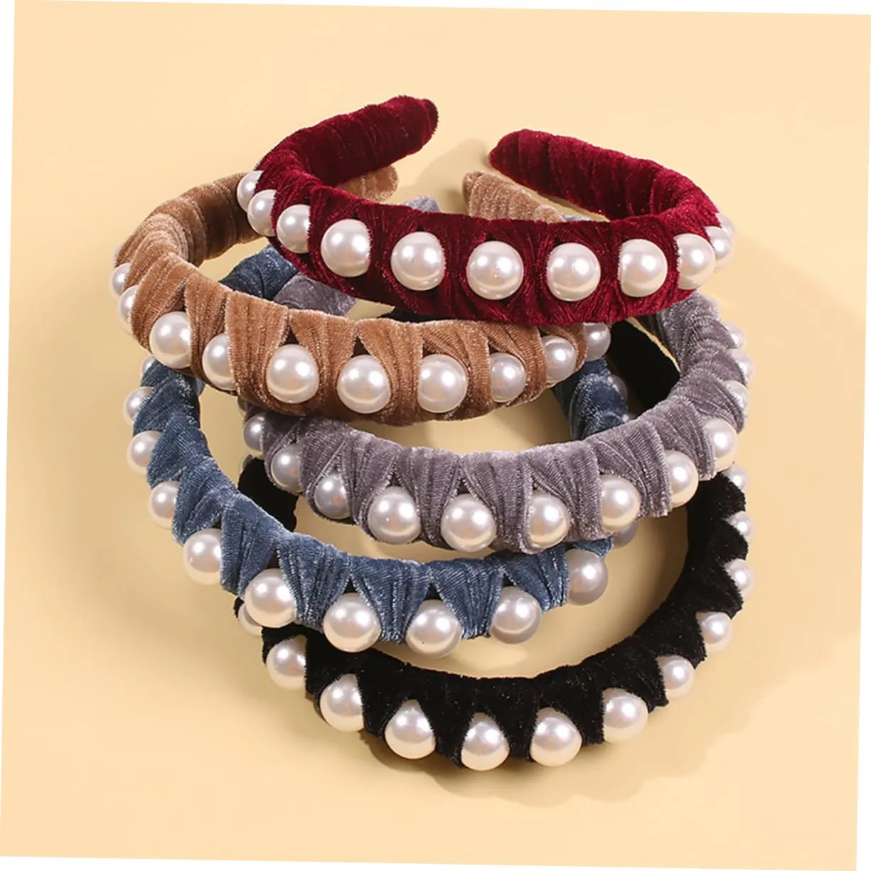 Girls Hair Accessories Gold Velvet Headdress Pearls Boho Style Hair Band