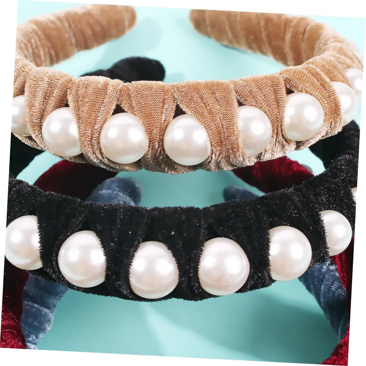 Girls Hair Accessories Gold Velvet Headdress Pearls Boho Style Hair Band