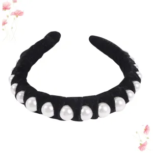 Girls Headband Fashion Velvet Headband Pearl Hair Accessory for Women Black and Elegant
