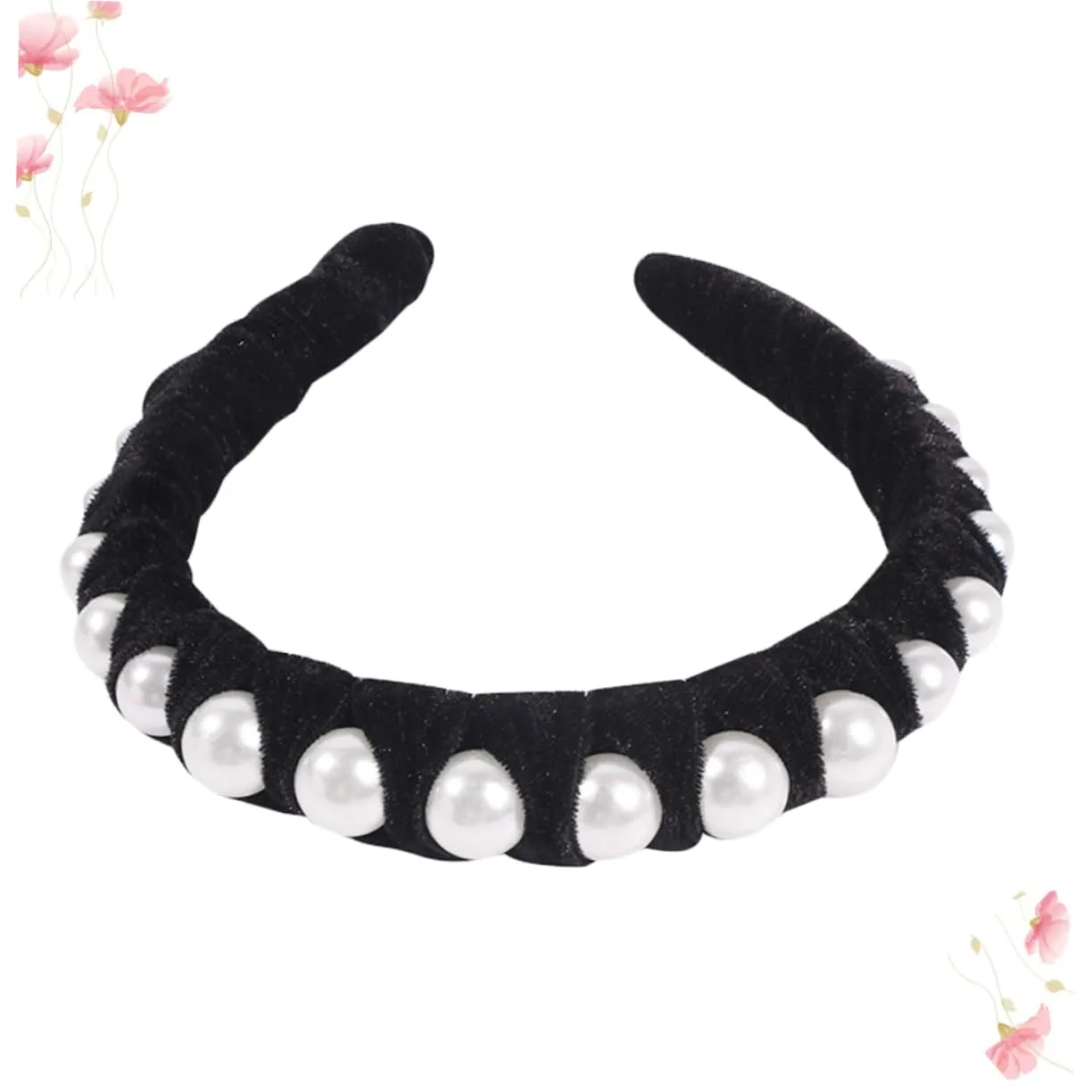 Girls Headband Fashion Velvet Headband Pearl Hair Accessory for Women Black and Elegant
