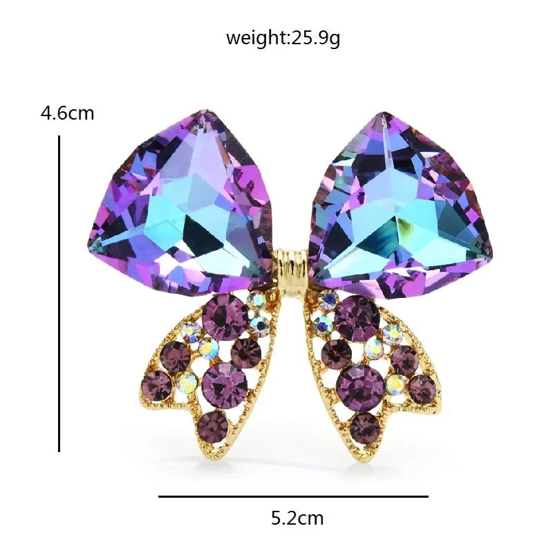 Glass Bowknot Brooches For Women Unisex New Sparkling Rhinestone Butterfly Brooches