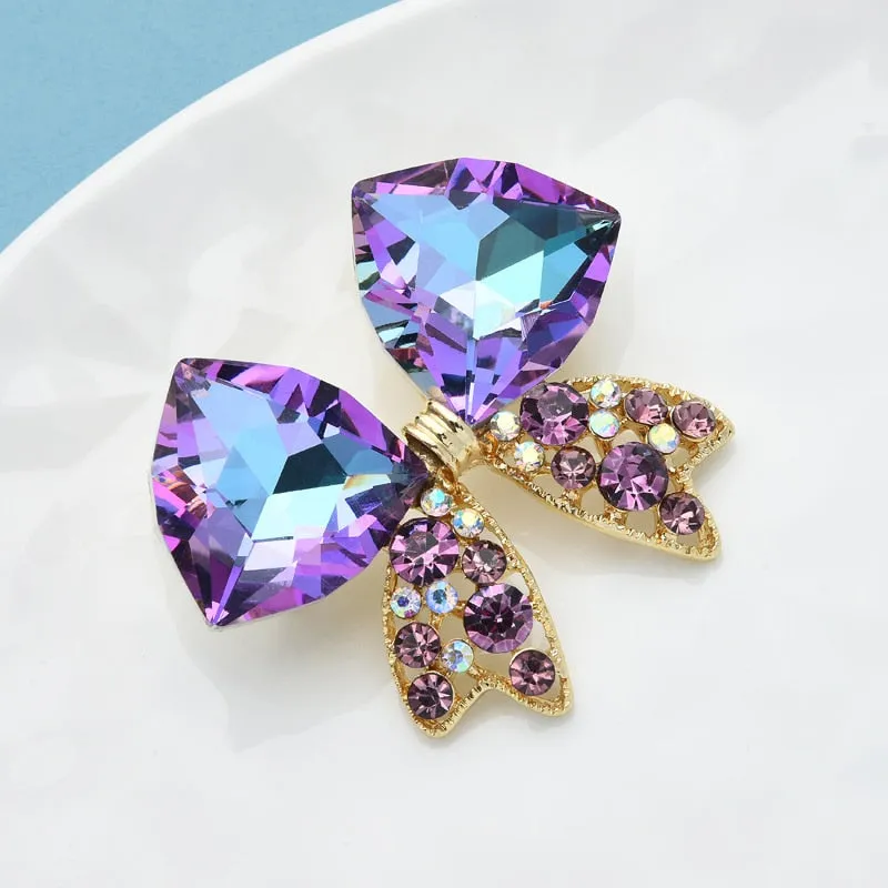 Glass Bowknot Brooches For Women Unisex New Sparkling Rhinestone Butterfly Brooches