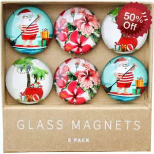 Glass Magnets - S/6 Holiday Santa