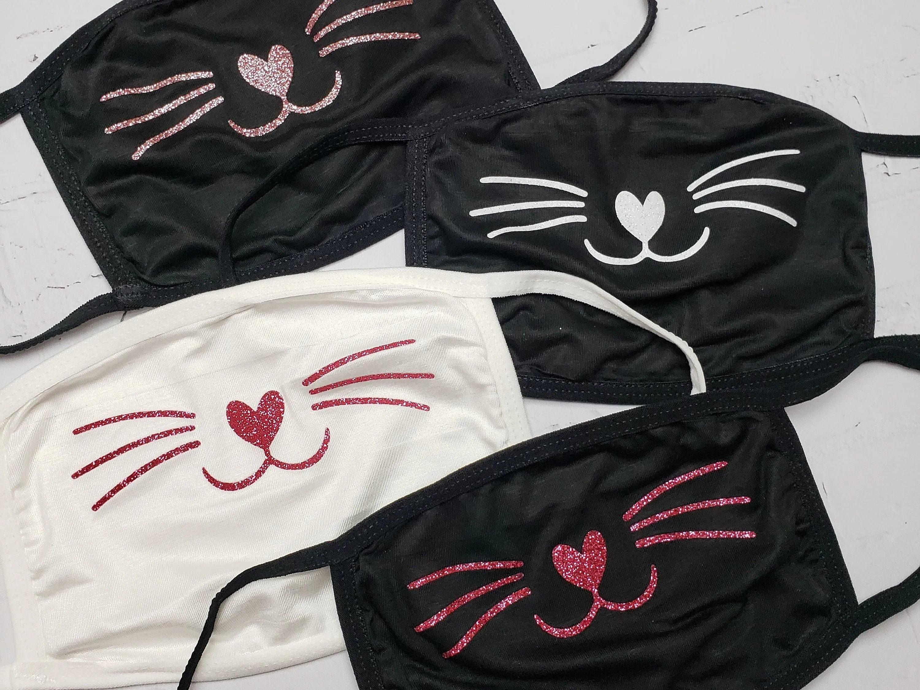 Glitter Kitty Mouth and Whiskers Masks - Cute Masks for Birthday Party, Work or Girls Night Out