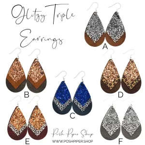Glitzy Triple Earrings