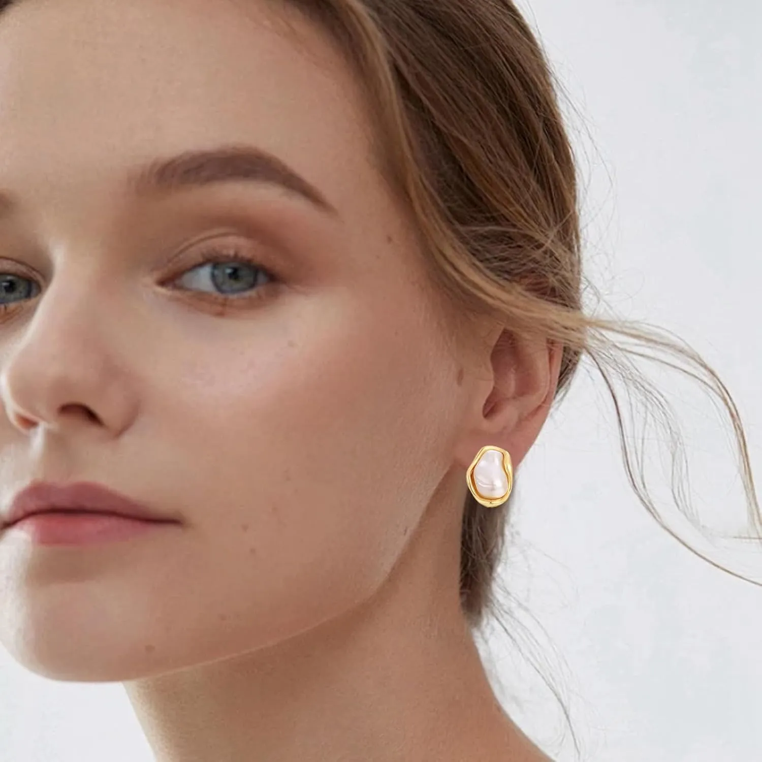 Gold Baroque Pearl Earrings Irregular Pearl Earrings Hypoallergenic for Women Jewelry
