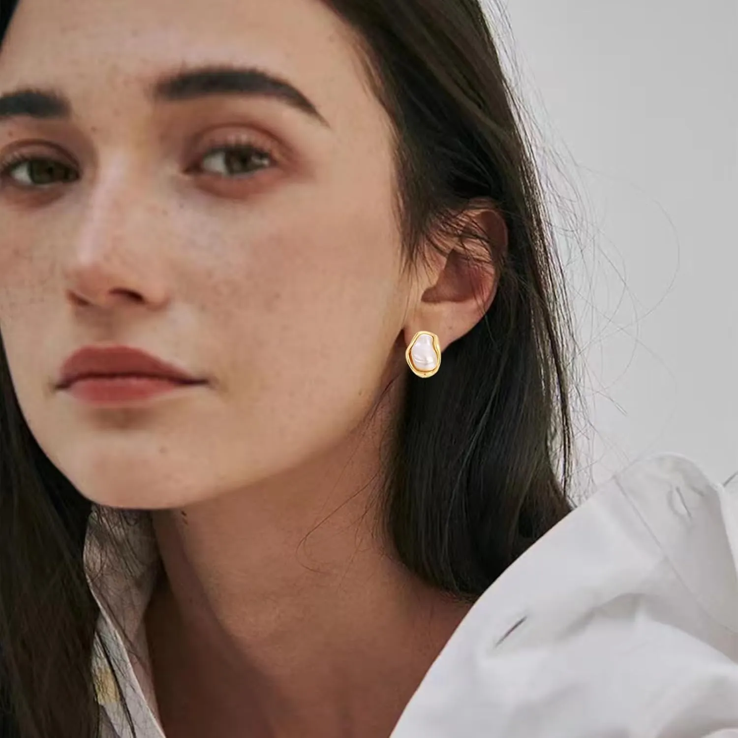 Gold Baroque Pearl Earrings Irregular Pearl Earrings Hypoallergenic for Women Jewelry