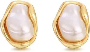 Gold Baroque Pearl Earrings Irregular Pearl Earrings Hypoallergenic for Women Jewelry