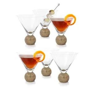 Gold Biarritz Diamond Martini Glasses, Stemless , Set of 6