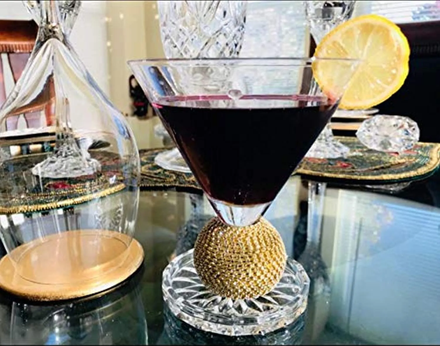 Gold Biarritz Diamond Martini Glasses, Stemless , Set of 6