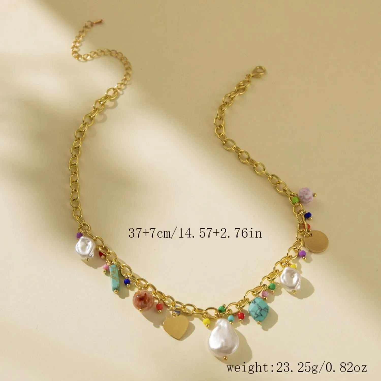 Gold Charm Necklace for Women White Pearl Choker Necklace Head Portrait Square Pendant Necklace Boho Charm Necklace Beach Necklace Jewelry for Women