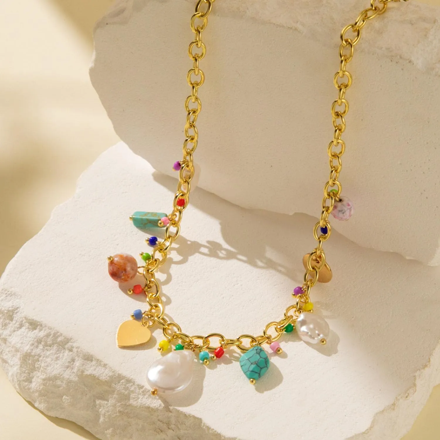 Gold Charm Necklace for Women White Pearl Choker Necklace Head Portrait Square Pendant Necklace Boho Charm Necklace Beach Necklace Jewelry for Women