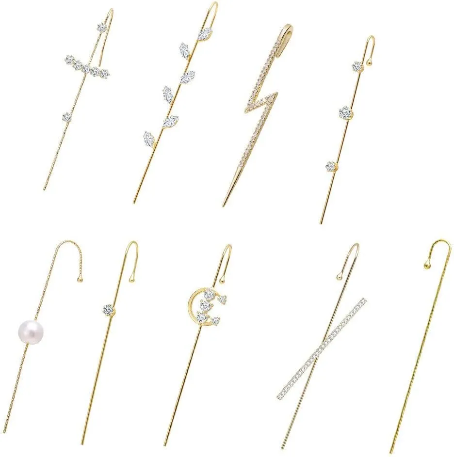 Gold Color Long Hooks Earrings for Women Crystal Lightning Ear Climber Earrings Brincos Earclips Jewelry
