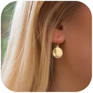 Gold Disc Dangle Earrings for Women Hammered Disc Earrings Silver Drop Earrings Fashion Minimalist Jewelry