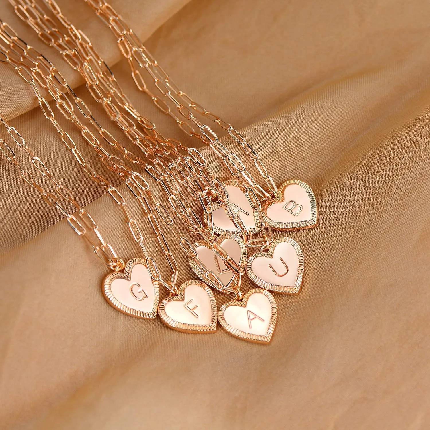Gold Heart Necklace for Women Layered Initial Pendant Necklace Paperclip Gold Chain Aesthetic Jewelry Personalized 14k Gold Plated Necklaces