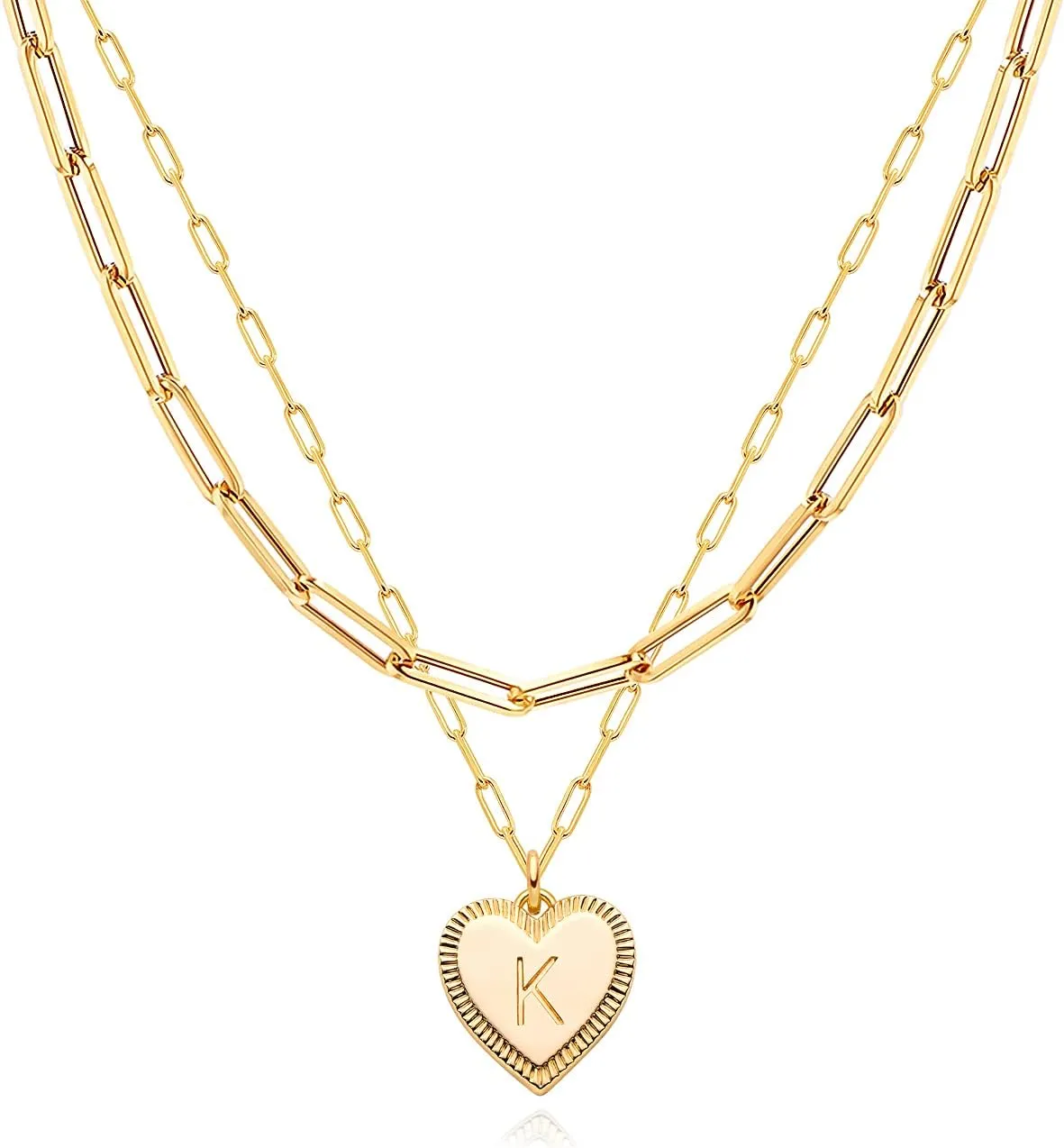 Gold Heart Necklace for Women Layered Initial Pendant Necklace Paperclip Gold Chain Aesthetic Jewelry Personalized 14k Gold Plated Necklaces