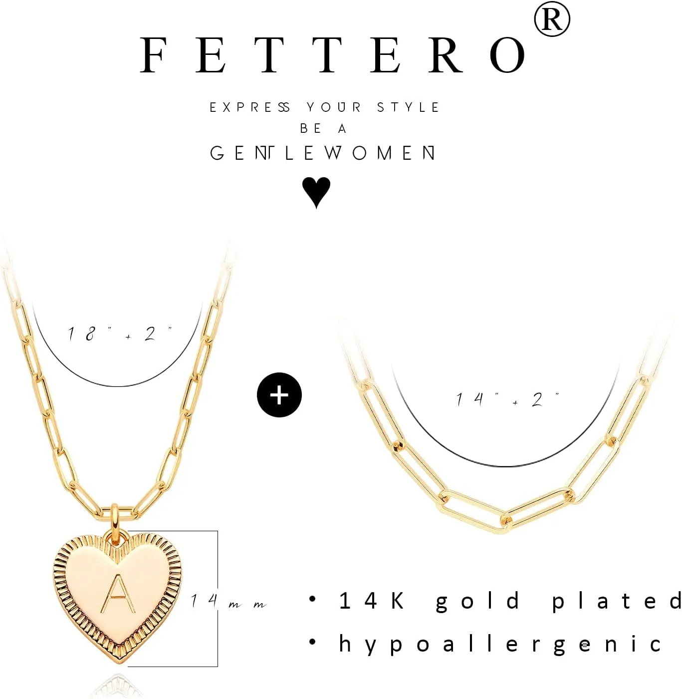 Gold Heart Necklace for Women Layered Initial Pendant Necklace Paperclip Gold Chain Aesthetic Jewelry Personalized 14k Gold Plated Necklaces