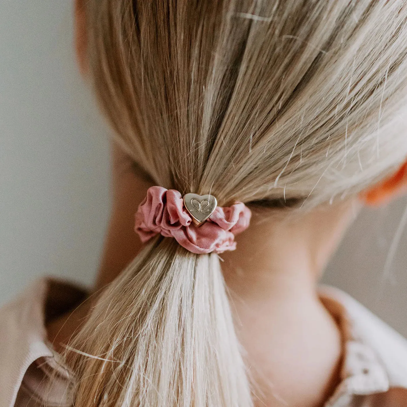 Gold Heart Silk Scrunchie | Champagne Pink