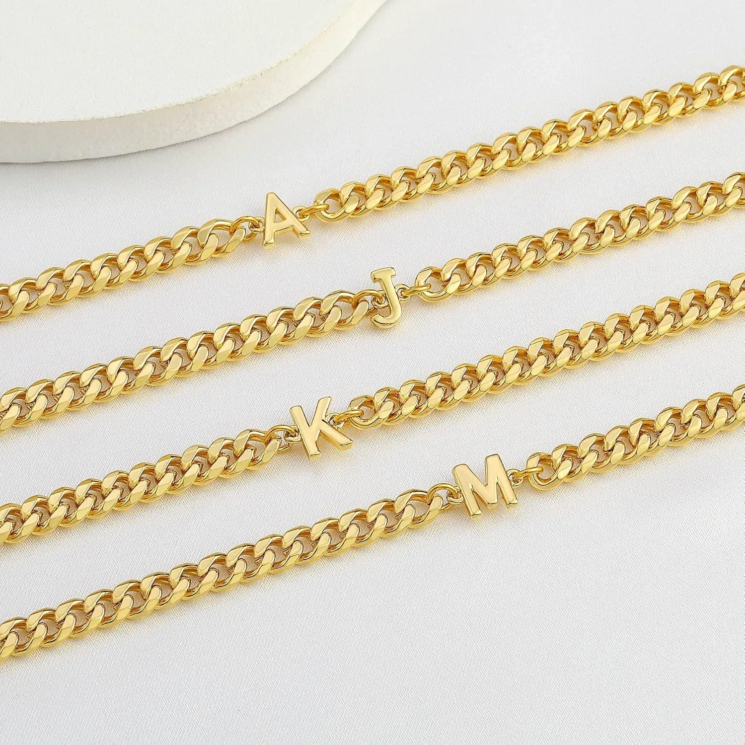 Gold Initial Bracelets for Men, 18K Gold Plated Cuban Link Chain Adjustable Charm Bracelets Jewelry Gifts for Men