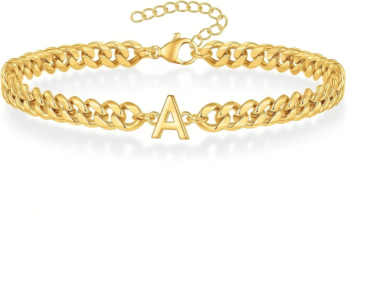 Gold Initial Bracelets for Men, 18K Gold Plated Cuban Link Chain Adjustable Charm Bracelets Jewelry Gifts for Men