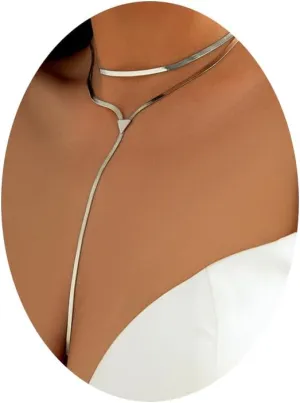 Gold Layered Choker Pendant Necklace for Women Silver Triangle Long Thick Snake Chain Statement Necklace Herringbone Y Chain Jewelry Gift