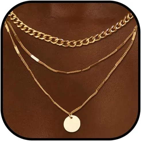 Gold Layered Necklaces for Women Dainty 14K Gold Silver Chain Necklace Stack Trendy Cross Circle Layering Gold Necklaces Christmas Gifts Stocking Stuffers