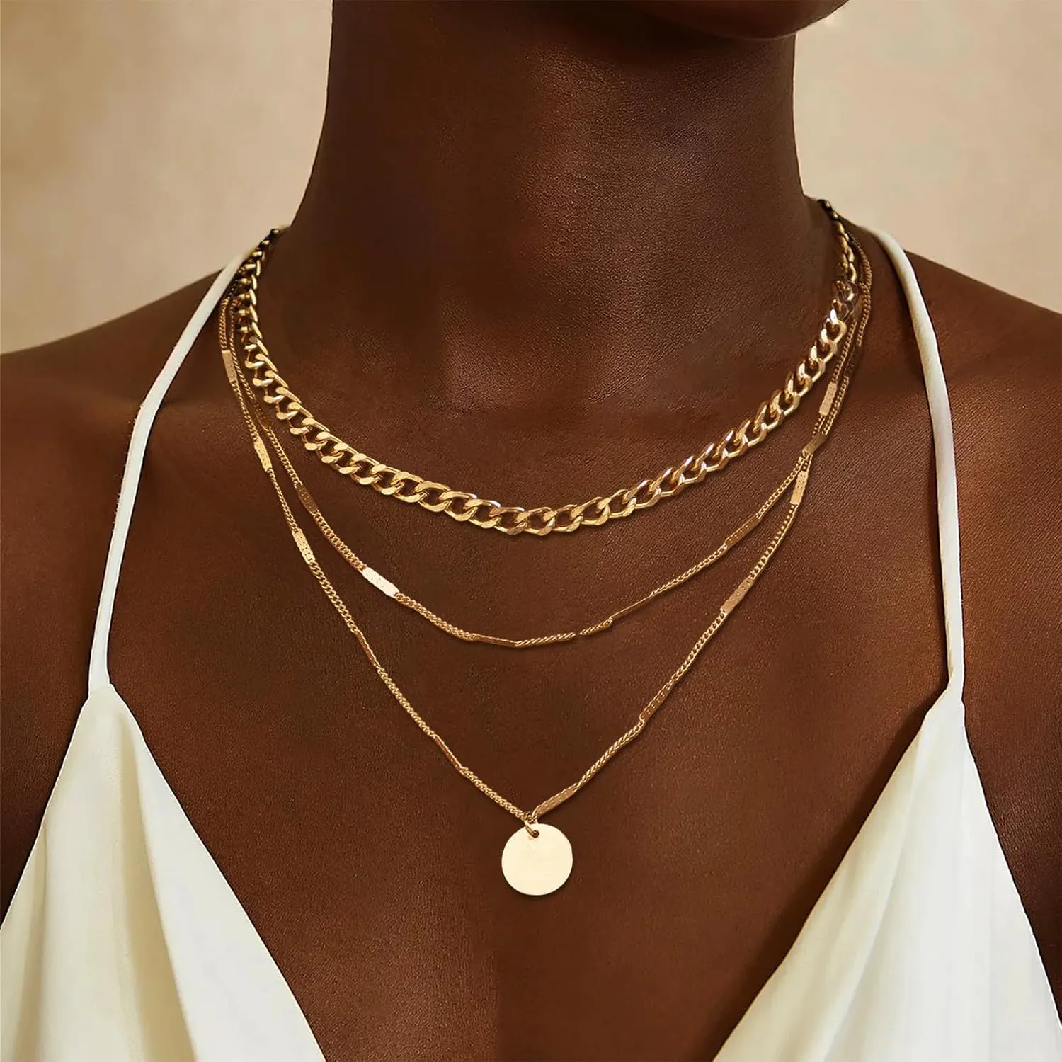 Gold Layered Necklaces for Women Dainty 14K Gold Silver Chain Necklace Stack Trendy Cross Circle Layering Gold Necklaces Christmas Gifts Stocking Stuffers