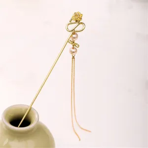 Gold Pearl Tassel Hairpin Simple Hanfu dress Style 1