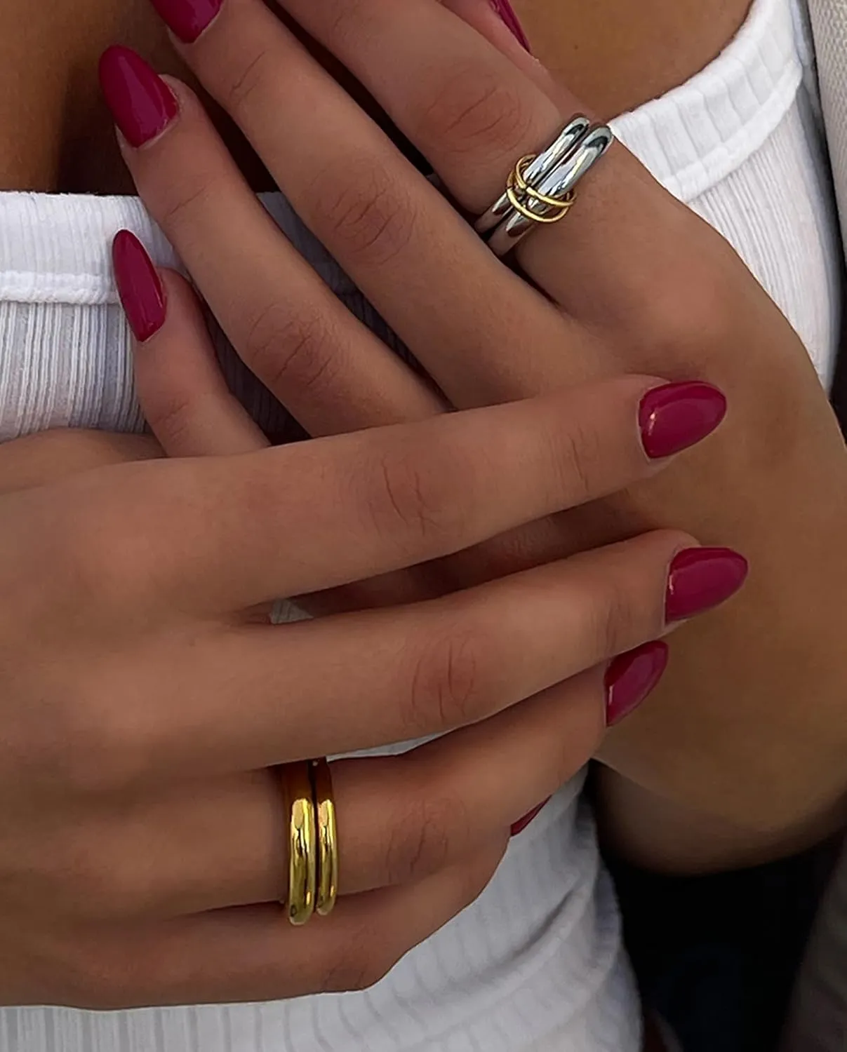 Gold Stackable Rings for Women, Multicolored Connect Rings Set, Dainty Stackable 18k Gold Plated Knuckle Spinelli Rings for Women Jewelry Gift
