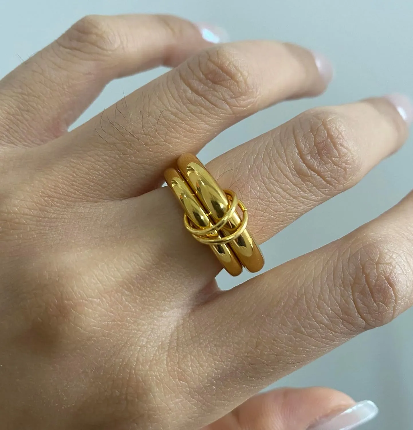 Gold Stackable Rings for Women, Multicolored Connect Rings Set, Dainty Stackable 18k Gold Plated Knuckle Spinelli Rings for Women Jewelry Gift