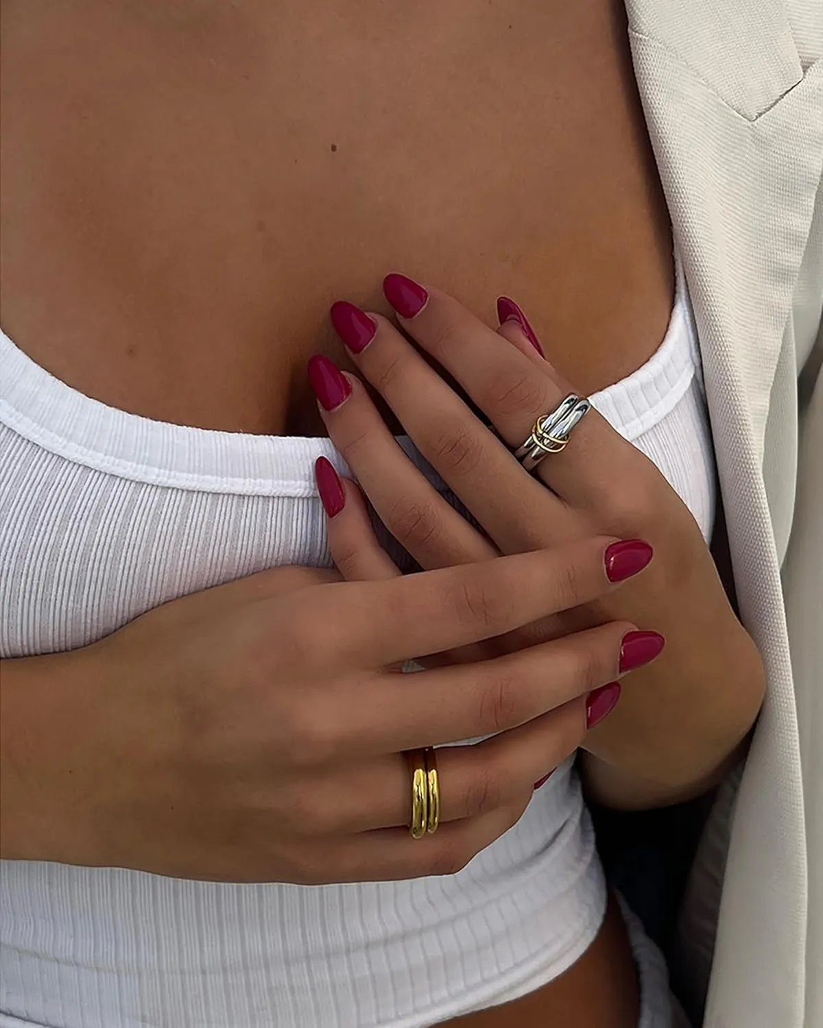 Gold Stackable Rings for Women, Multicolored Connect Rings Set, Dainty Stackable 18k Gold Plated Knuckle Spinelli Rings for Women Jewelry Gift
