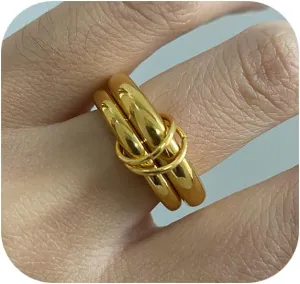 Gold Stackable Rings for Women, Multicolored Connect Rings Set, Dainty Stackable 18k Gold Plated Knuckle Spinelli Rings for Women Jewelry Gift