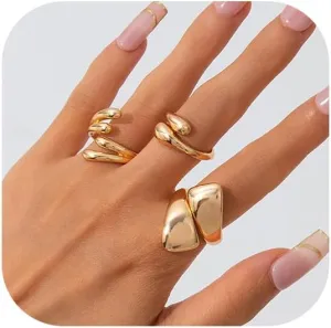 Gold Stackable Rings for Women Statement Stacking Rings Set Fashion Open Adjustable Water Drop Dome Chunky Ring Gold Plated Jewelry