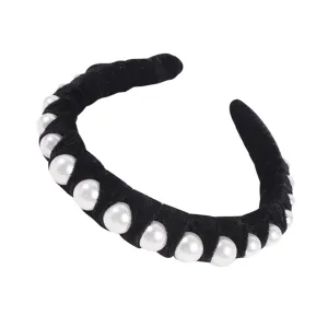 Gold Velvet Headpiece Pearl Hair Bow Hairpin Headband Fashion Hair Accessories