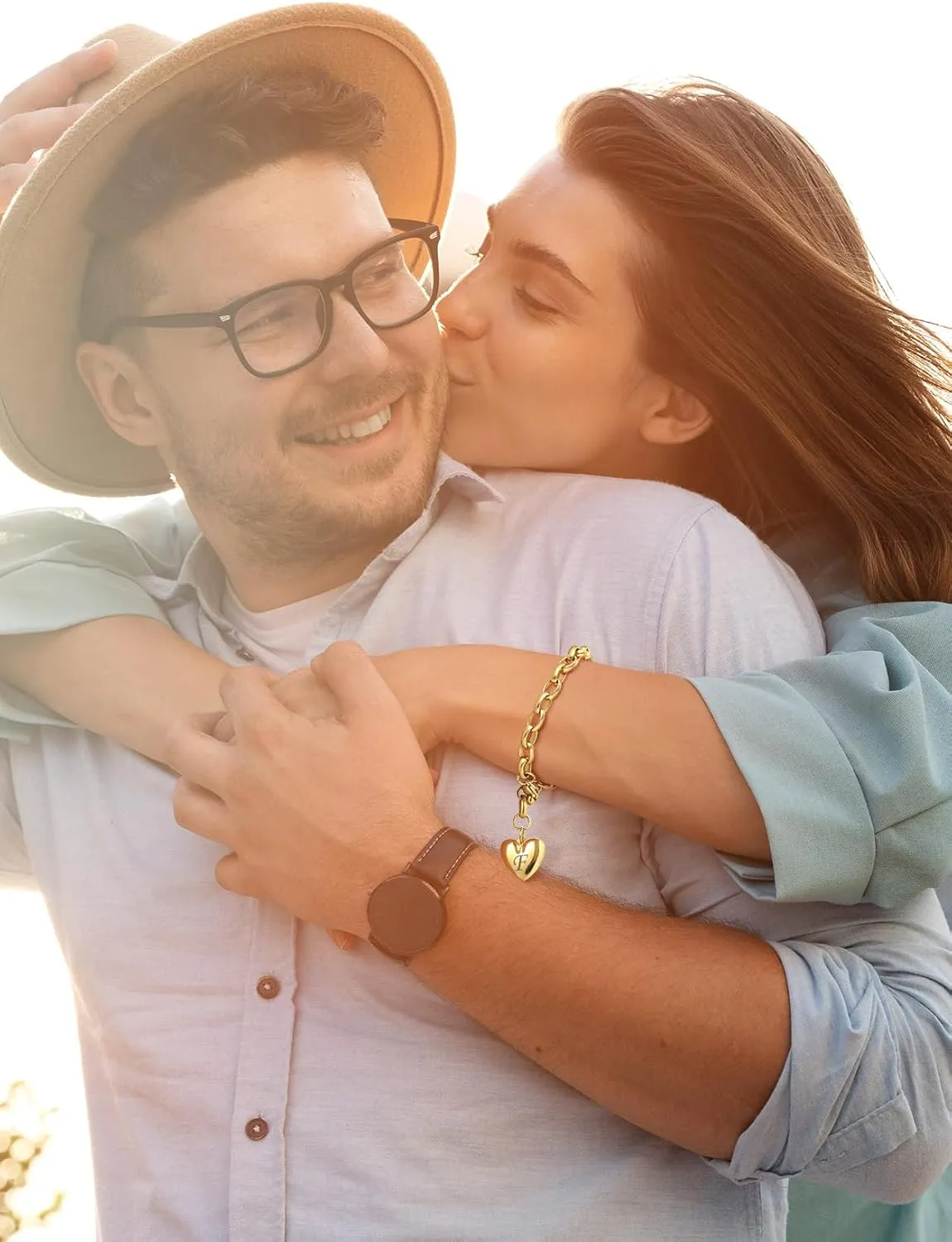 GOLDCHIC JEWELRY Heart Charm Bracelet Adjustable For Women, Stainless Steel Initial Cable Link Letters Mother Daughter Bracelets Jewelry Gifts for Mom (With Box)