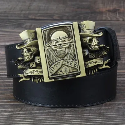 Golden skull Novelty cigarette lighter leather belts for men