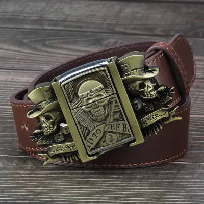 Golden skull Novelty cigarette lighter leather belts for men
