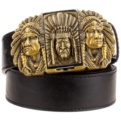 Golden skull Novelty cigarette lighter leather belts for men