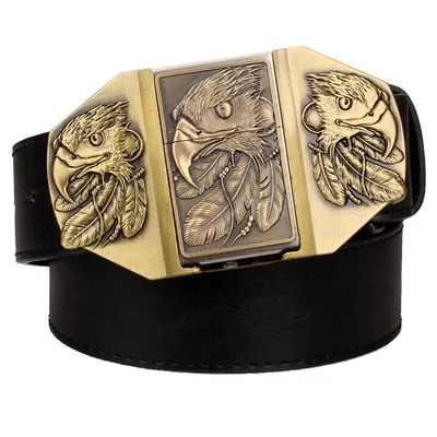 Golden skull Novelty cigarette lighter leather belts for men