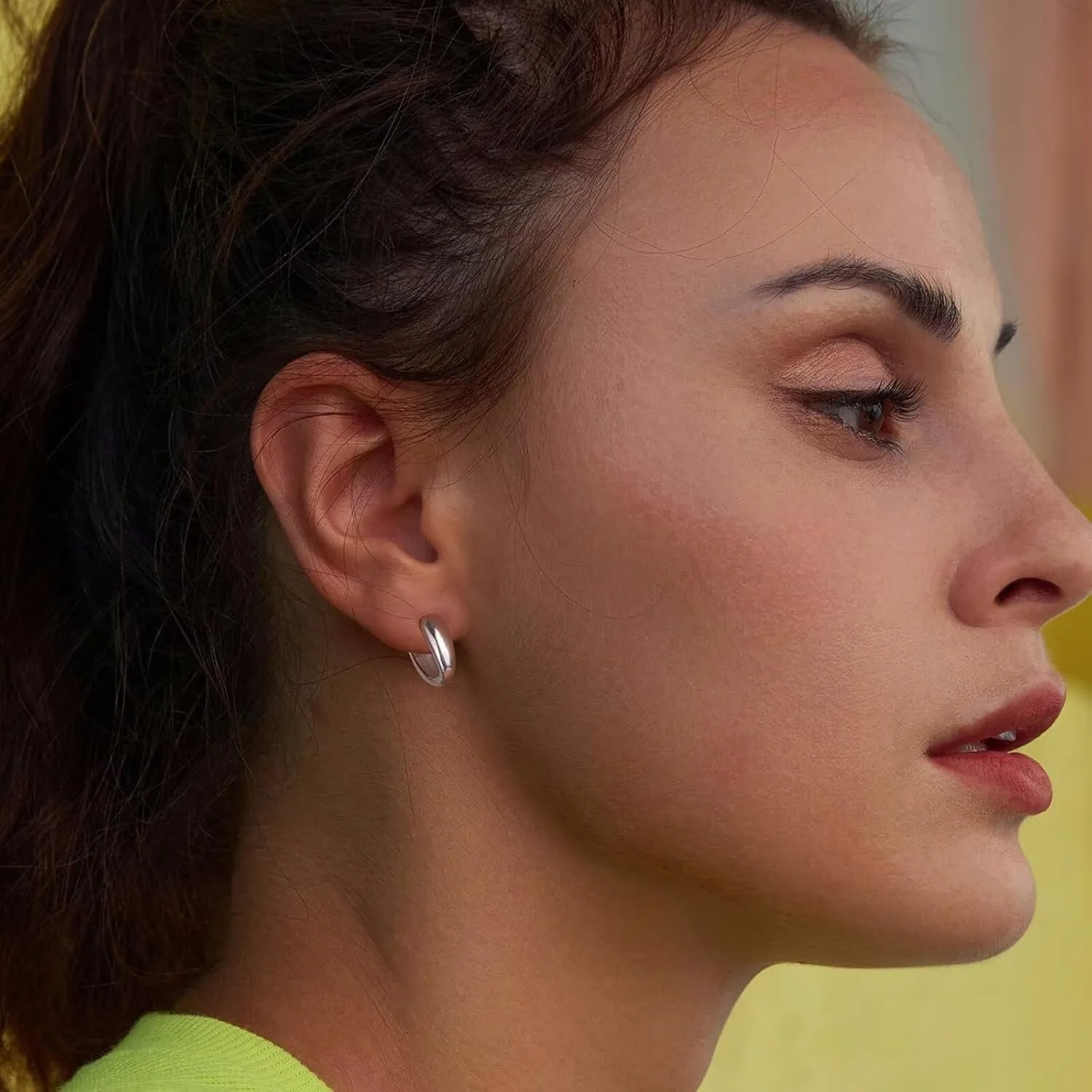 Gold/Silver Hoop Earrings For Women, 925 Sterling Silver Minimalist Plain Silver Ear Buckles Chunky Hoops Hypoallergenic Thick Huggie Earrings for Girls Gift