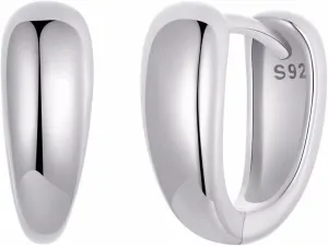 Gold/Silver Hoop Earrings For Women, 925 Sterling Silver Minimalist Plain Silver Ear Buckles Chunky Hoops Hypoallergenic Thick Huggie Earrings for Girls Gift