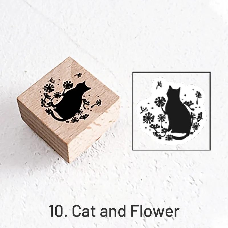 Good Day Cartoon Character Cat Wooden Rubber Stamp