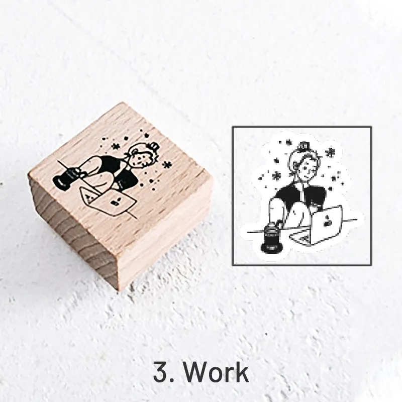 Good Day Cartoon Character Cat Wooden Rubber Stamp