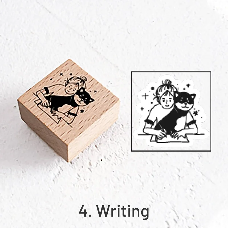 Good Day Cartoon Character Cat Wooden Rubber Stamp