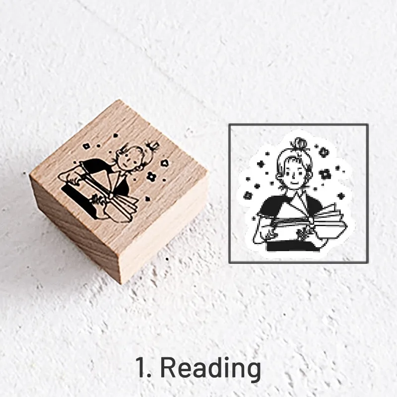 Good Day Cartoon Character Cat Wooden Rubber Stamp